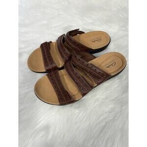 Clarks Women's Laurieann Cove Leather Slide Sandals Dark Brown Casual 10W wide